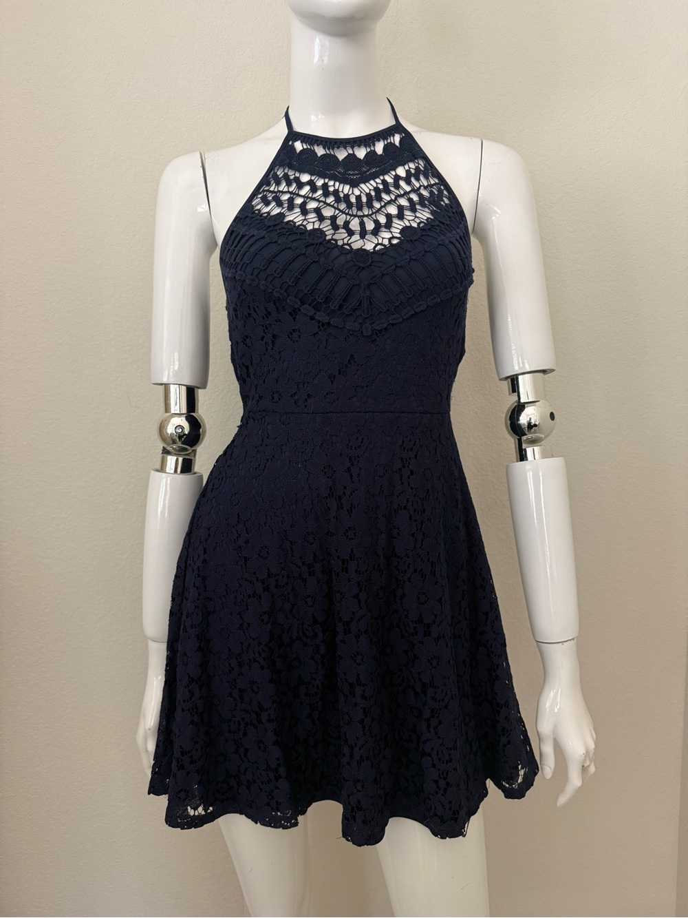 Derek Heart Navy Crochet Halter  Dress